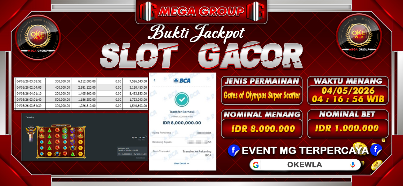 Bukti JP situs Okewla hari Senin, 04 Mei 2026
